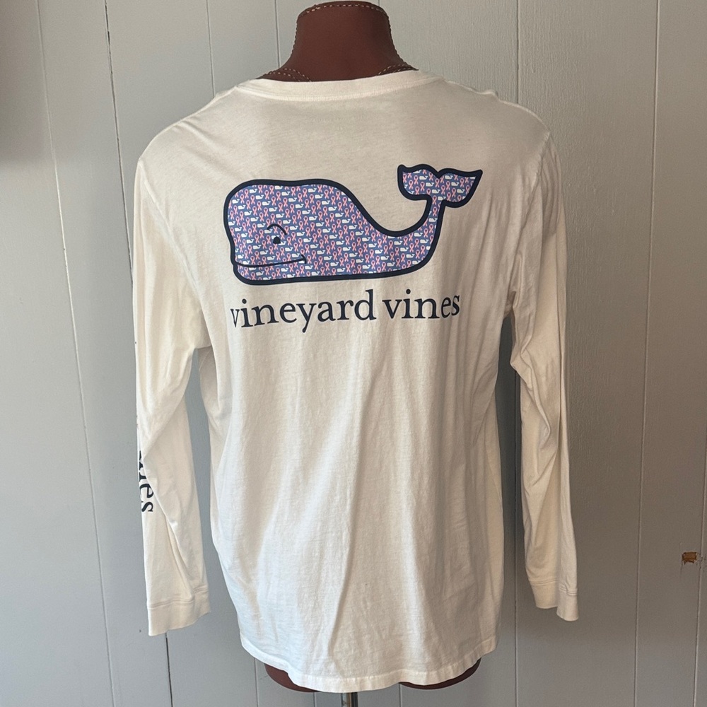 Vineyard Vines White and Blue Whale Long Sleeve Tee